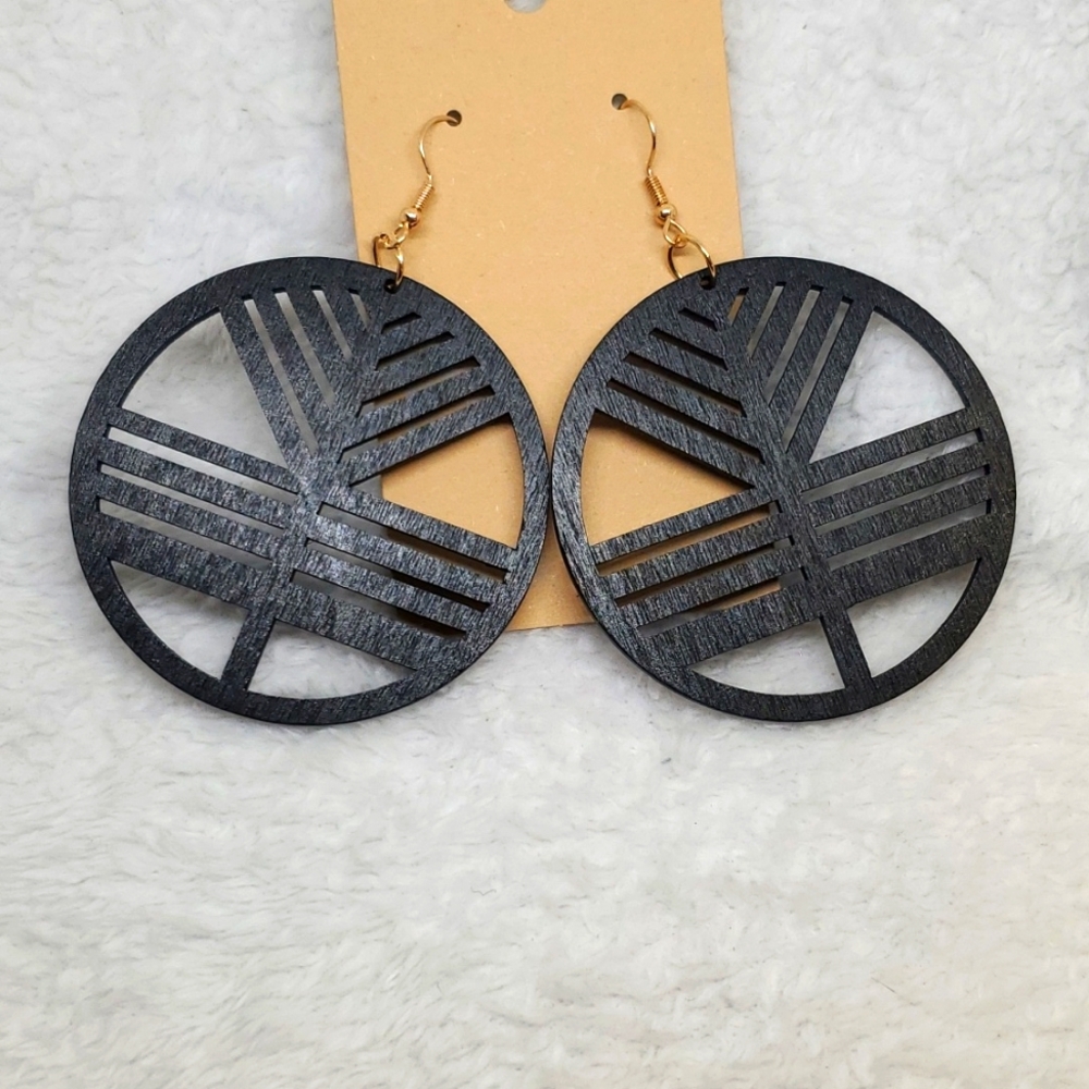7/$10 Black Wooden Earrings, New
